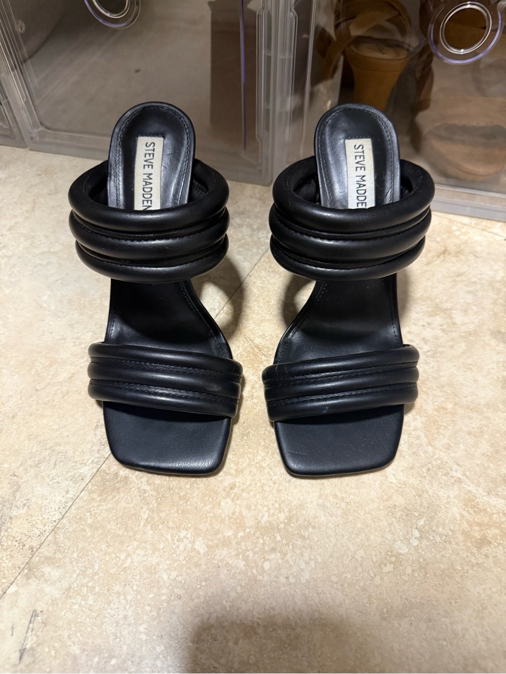Steve Madden Black Padded Double-Strap Block Heel Sandals
